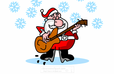 Christmas santa playing guitar. Bass clipart animated