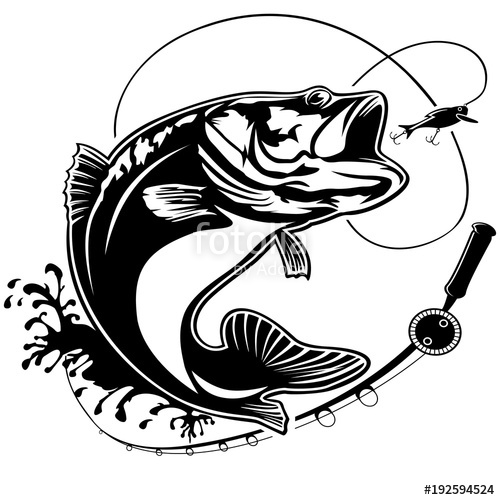 Bass clipart black and white. Fishing logo isolated stock