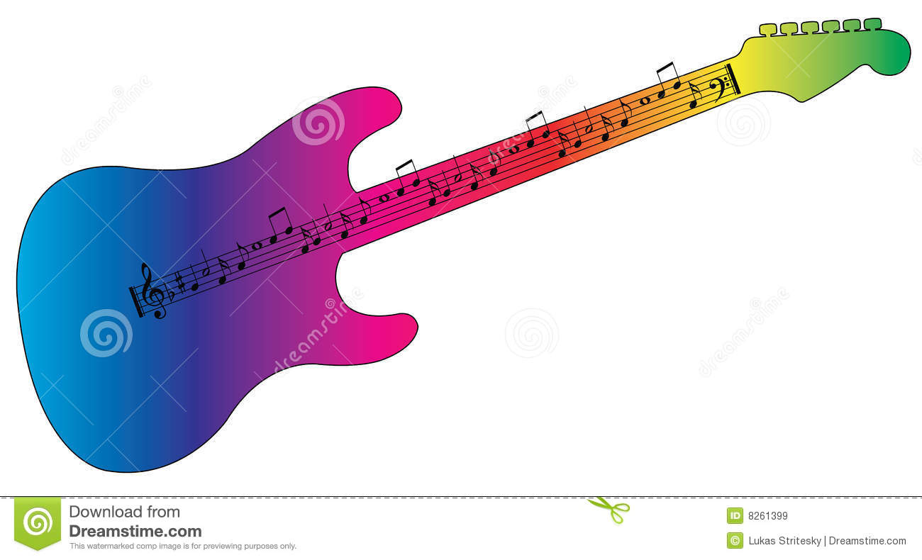 Guitar with musical panda. Bass clipart colorful