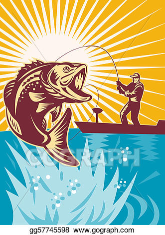 Stock illustration largemouth fish. Bass clipart jumping