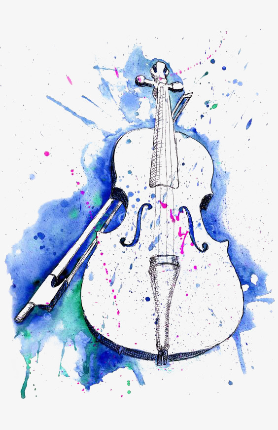Blue violin png image. Bass clipart watercolor