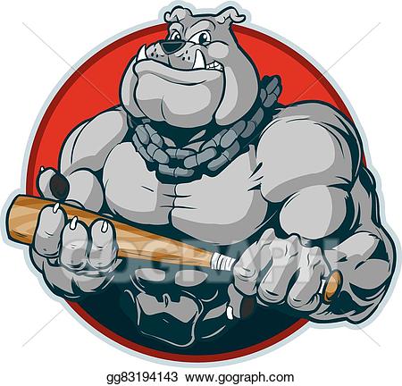 Vector art muscular bulldog. Bat clipart body