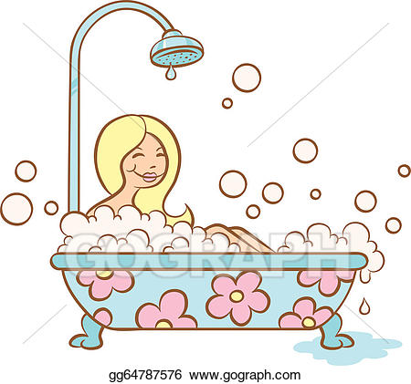 Bathtub clipart bubble. Vector art girl and