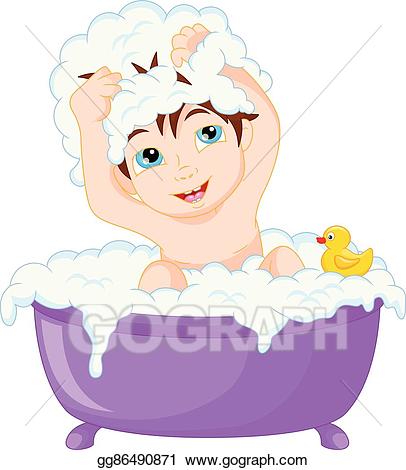 Bathtub clipart boy. Vector art cute cartoon