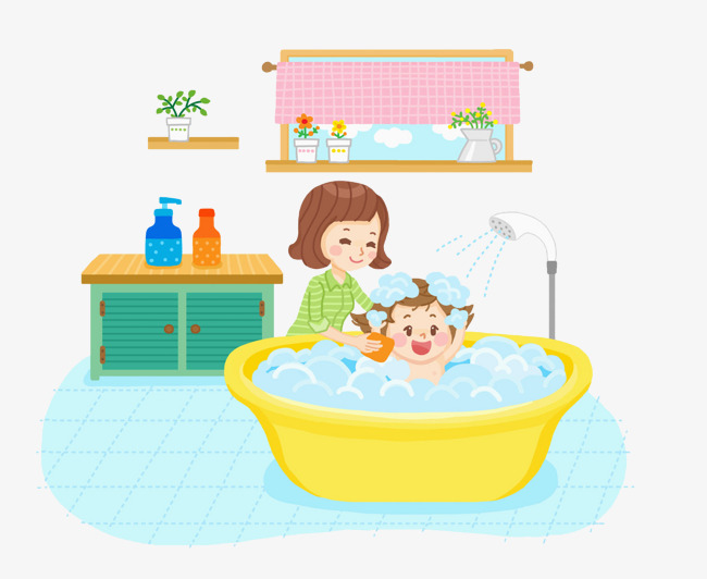 bath clipart mother baby