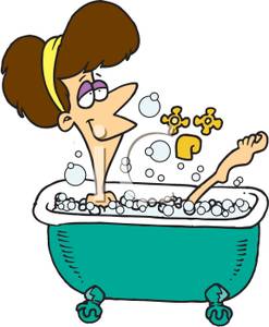 A woman relaxing in. Bathtub clipart bubble