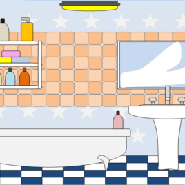 Bathroom clipart cartoon. Kid in