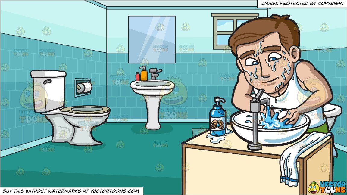 A man washing his. Bathroom clipart cartoon
