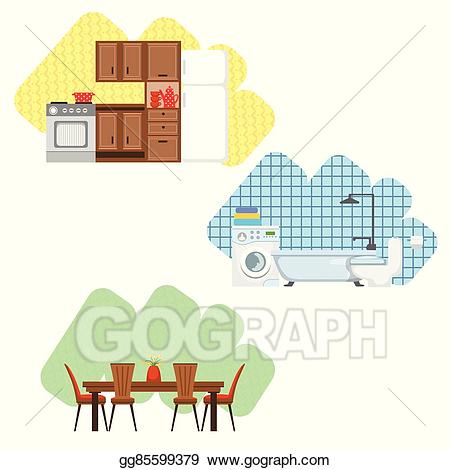 Bathroom clipart kitchen room. Vector and dining interior