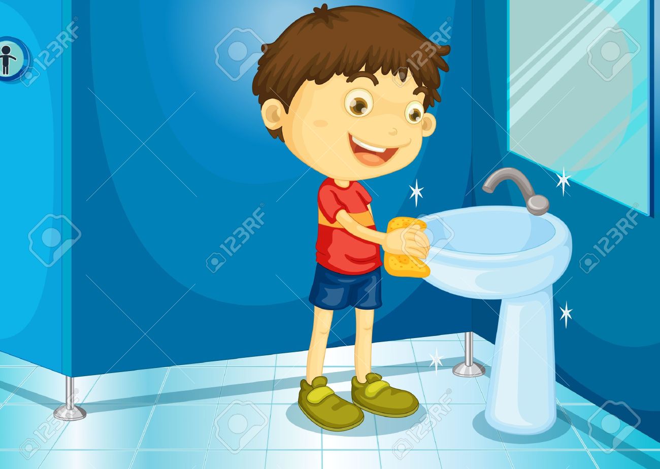 Bathtub clipart clean bathtub. Boy cleaning restroom free