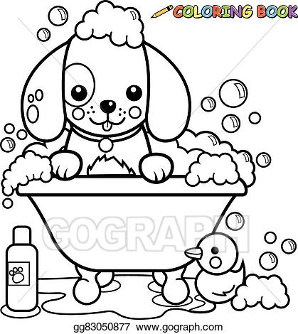 Eps illustration dog taking. Bathtub clipart coloring page