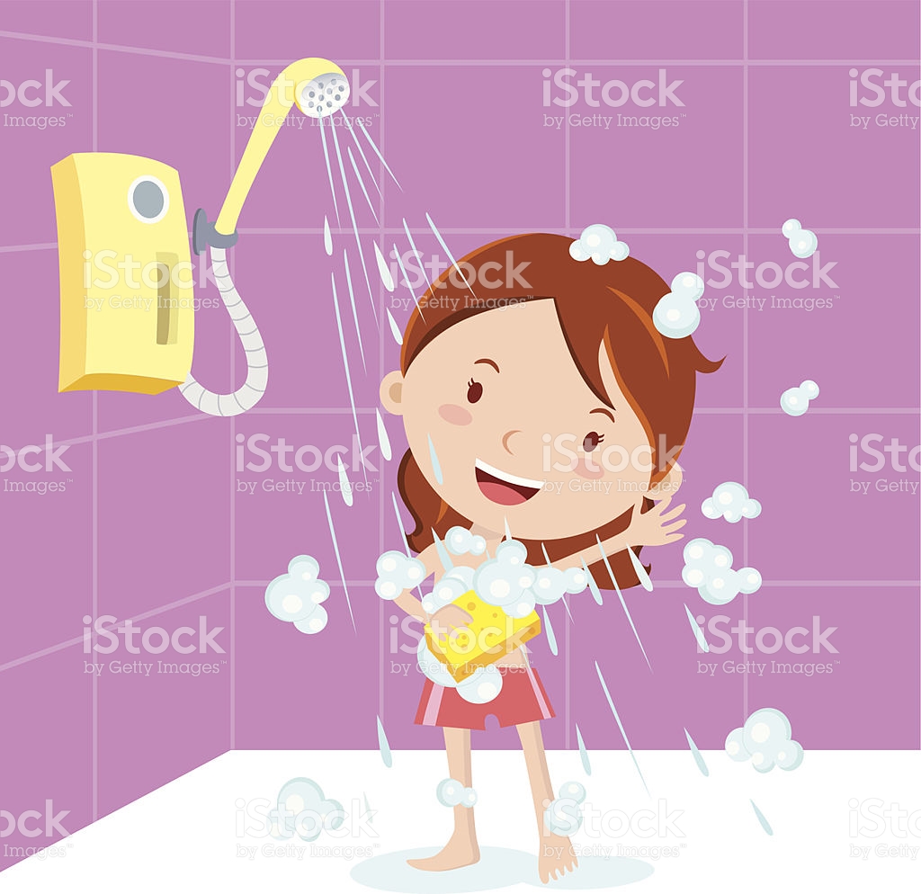 Taking a shower image. Bathtub clipart woman