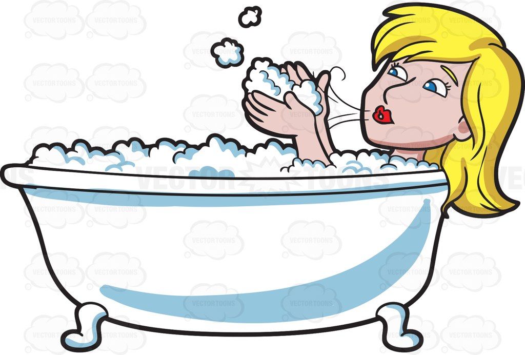 A blowing bubbles in. Bathtub clipart woman