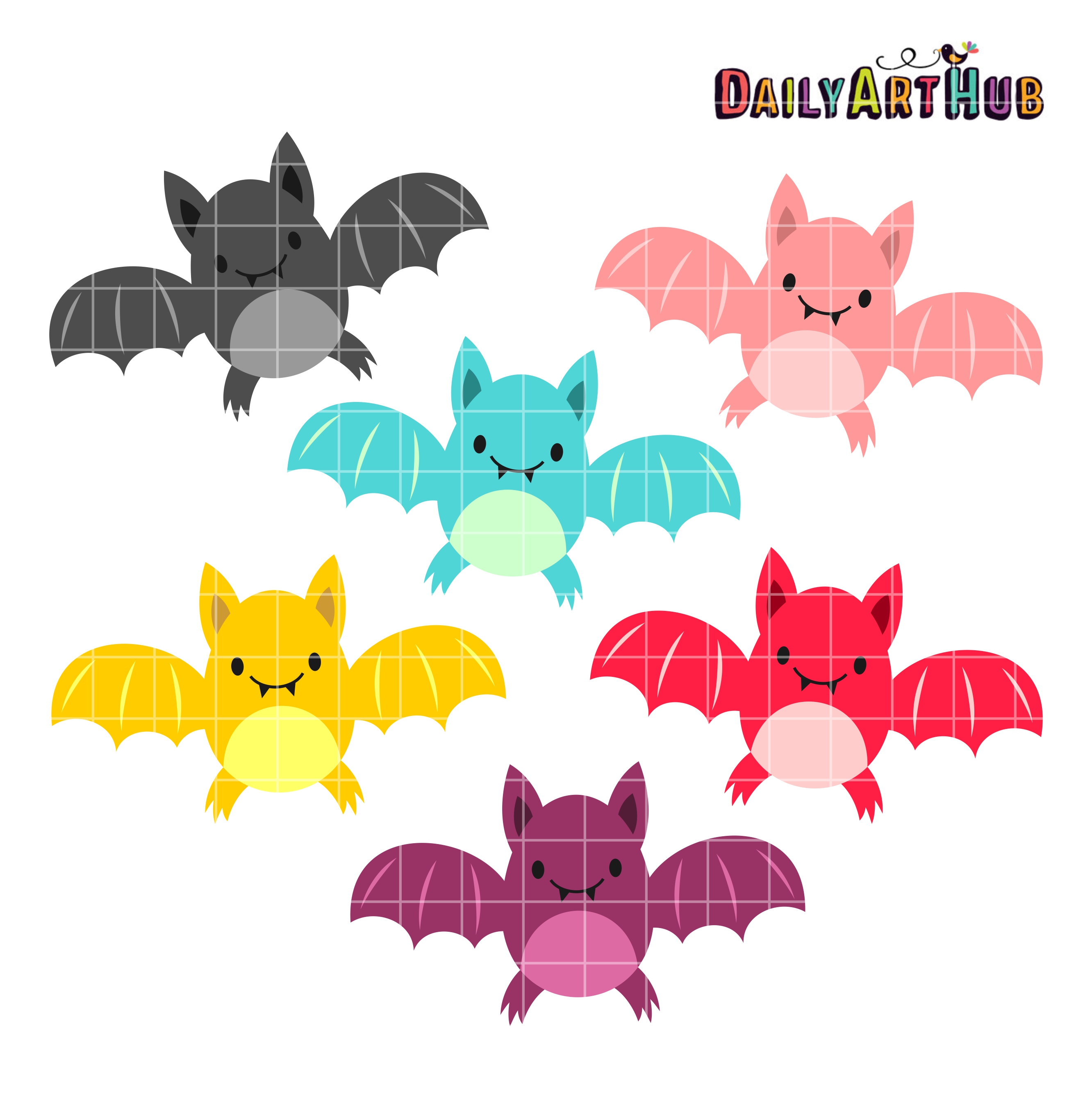 Halloween cute clip set. Bats clipart art