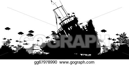 Battleship clipart shipwreck. Eps illustration forground vector