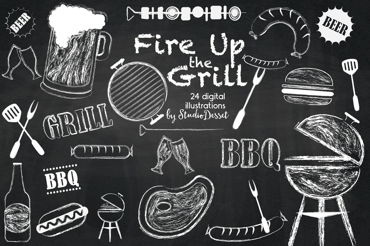Grill clipart chalkboard. Fire up the summer