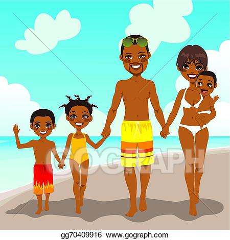 Beach clipart family. Vector stock african american