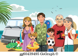 Vector art drawing gg. Beach clipart family