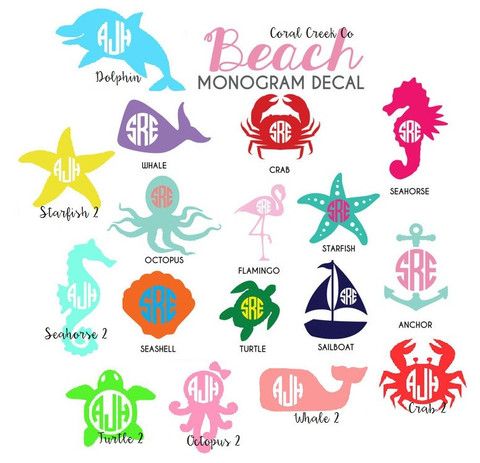 Beach clipart monogram. Themed vinyl decals misc