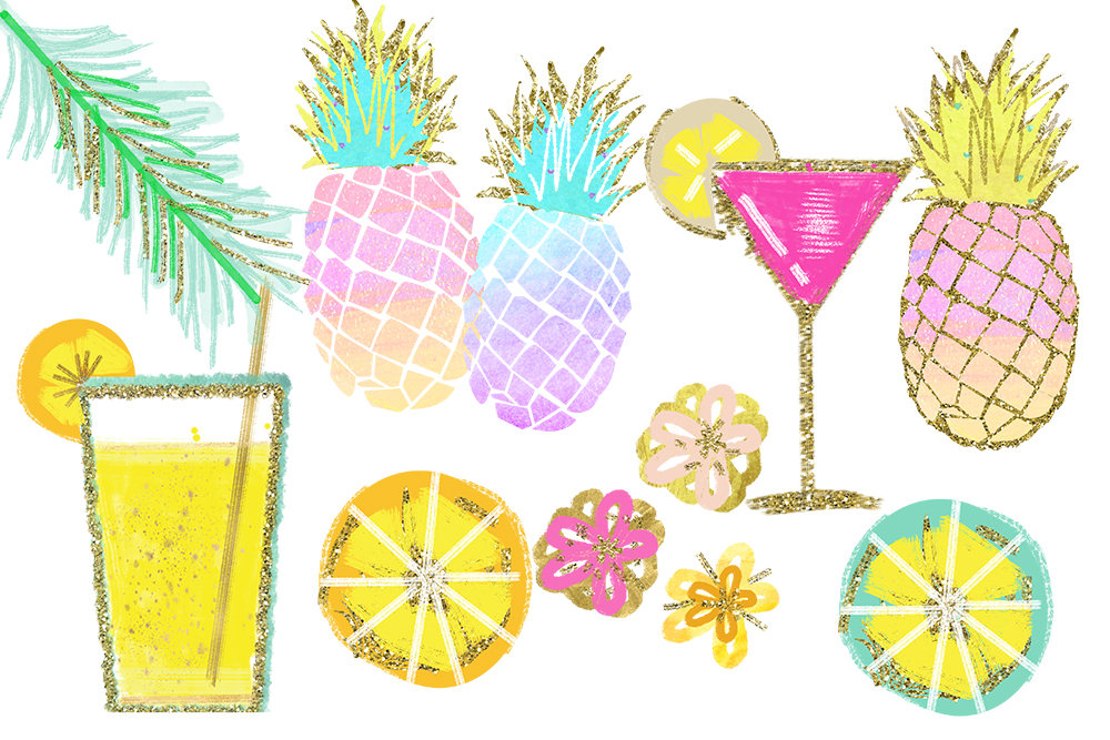 Beach clipart pineapple. Tropical clip art watercolor