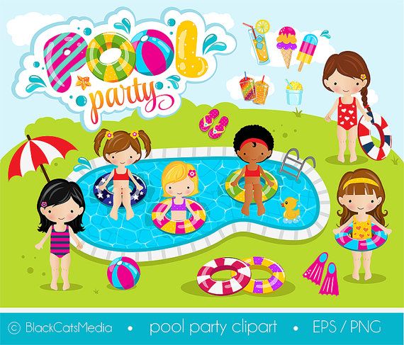 Girls party digital instant. Beach clipart pool