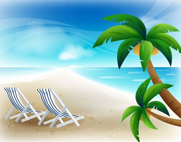 Chairs landscape vector graphics. Beach clipart scenery