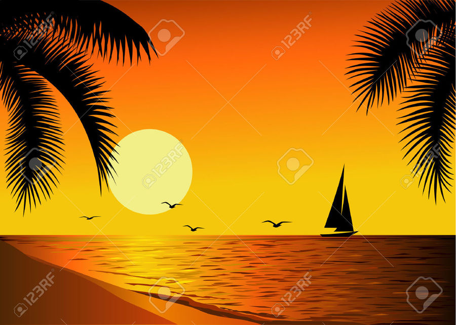clipart beach sunset