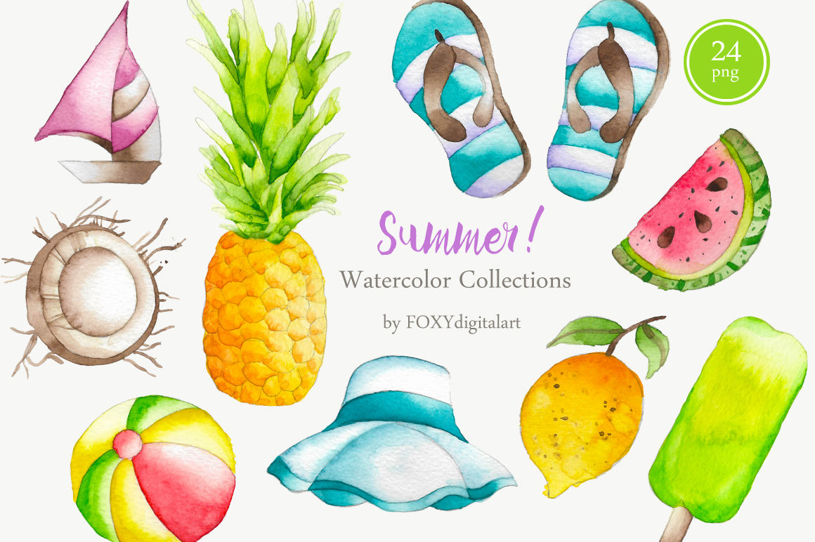 Summer by foxydigitalart . Clipart beach watercolor