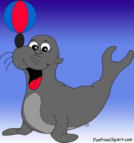 Seal balancing beach ball. Beachball clipart animal