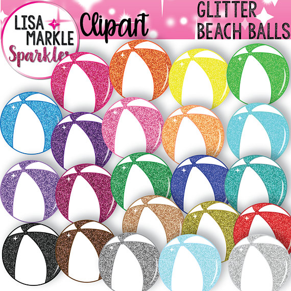 Glitter beach ball summer. Beachball clipart rainbow