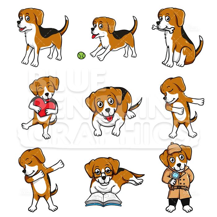Beagle clipart vector. Bundle set cartoon 