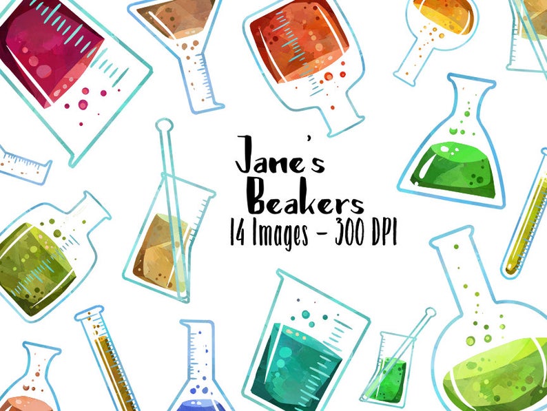 Beaker clipart banner. Watercolor science digital download