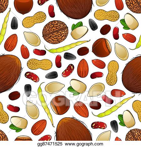 Vector illustration seamless beans. Bean clipart nuts