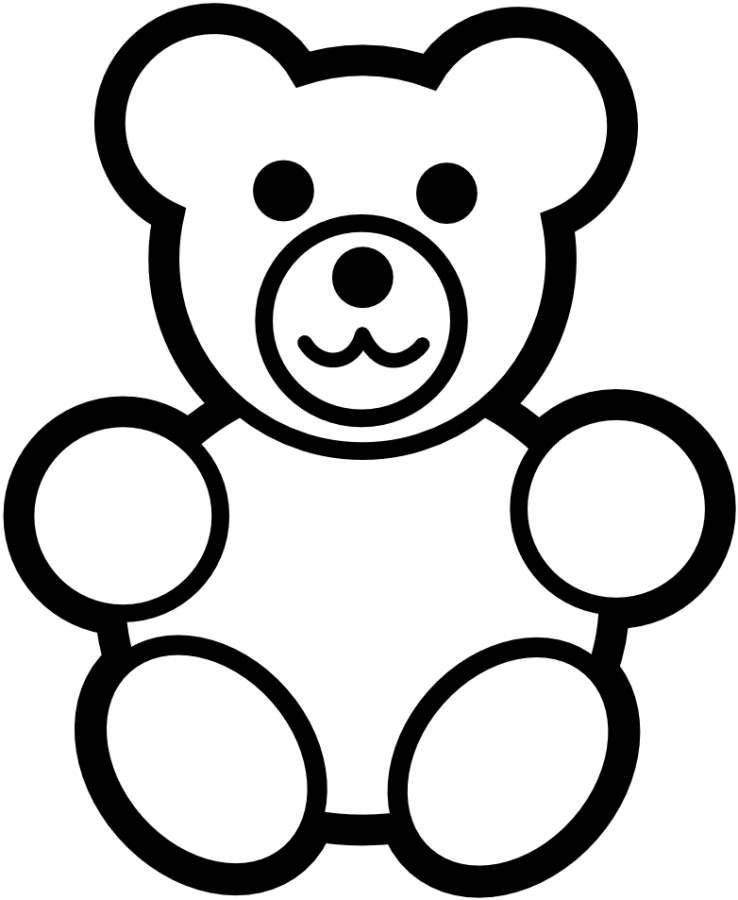 Teddy black white coloring. Bear clipart simple