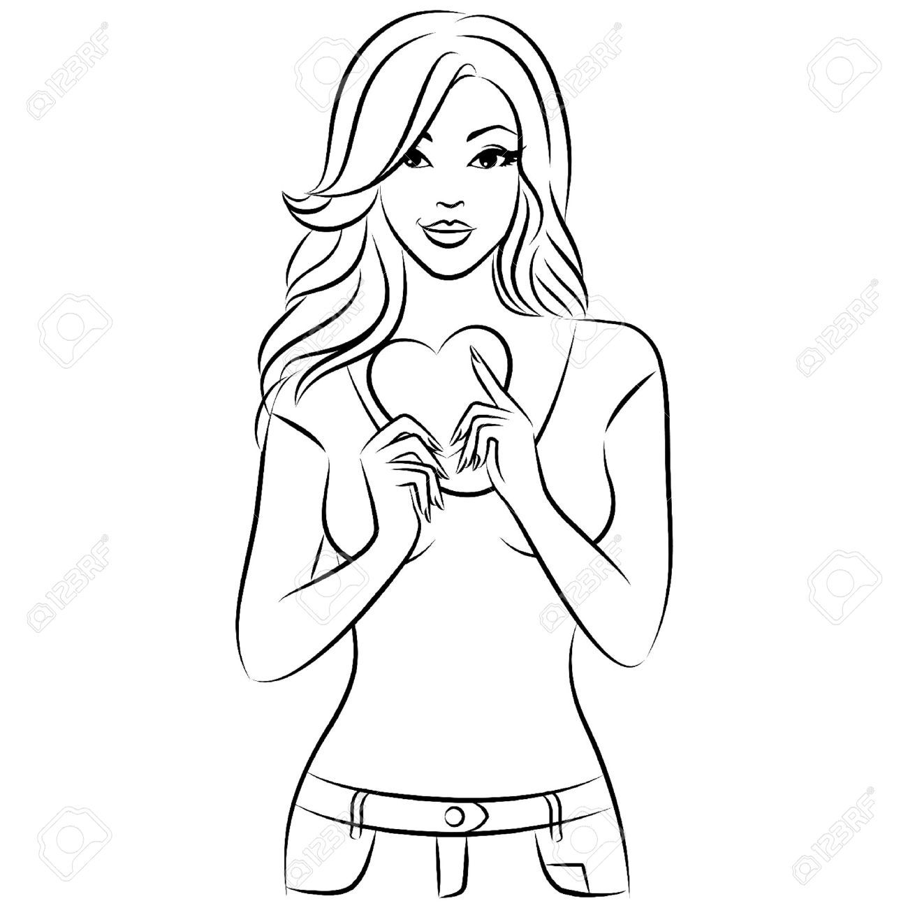 Vector girl with heart. Beautiful clipart beautiful lady