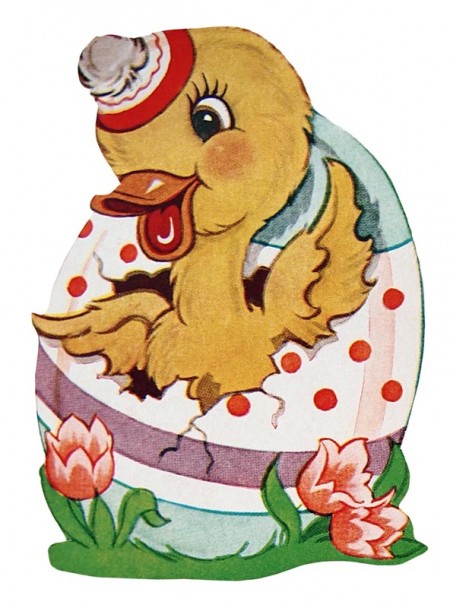 Retro easter hatching clip. Beautiful clipart duck
