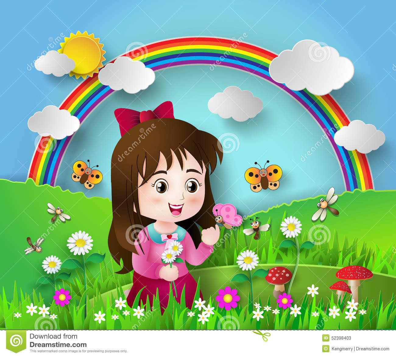 With rainbow background station. Beautiful clipart garden