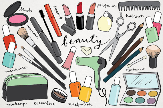 Makeup hand drawn makeover. Beauty clipart clip art