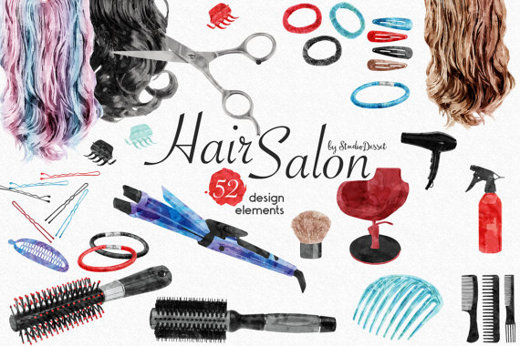 Fashion cliparts watercolor extension. Beauty clipart hair design