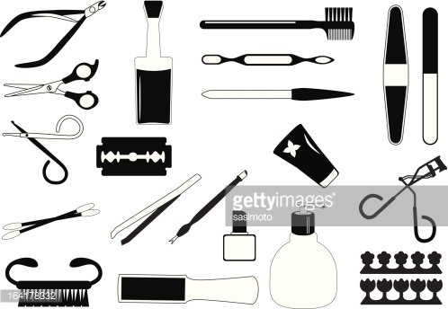 Silhouette tools cosmetics set. Beauty clipart tool