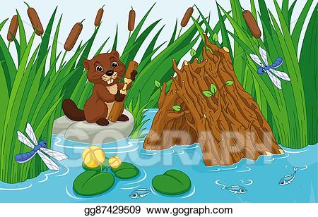 Vector illustration stock clip. Beaver clipart beaver lodge