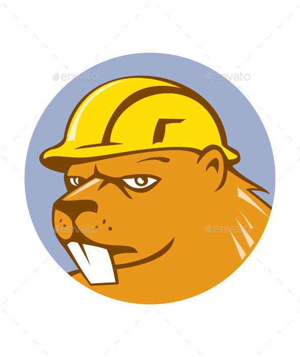 Beaver clipart hard hat. Construction worker circle cartoon