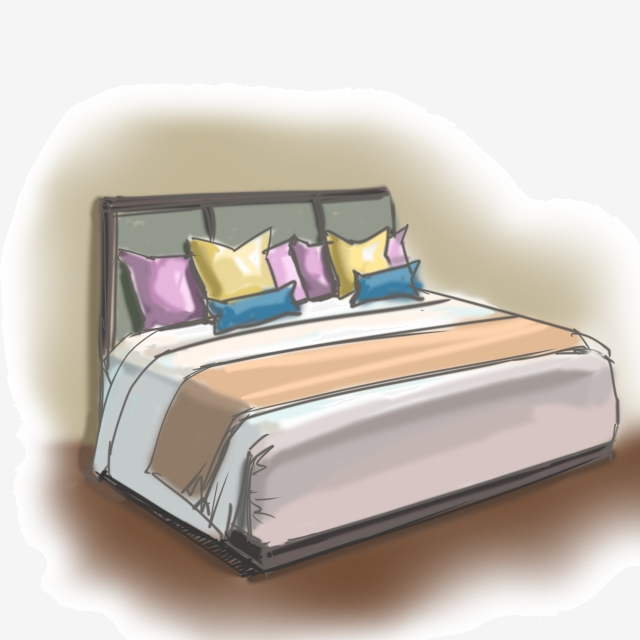 Furniture cartoon hand drawn. Clipart bed bed pillow