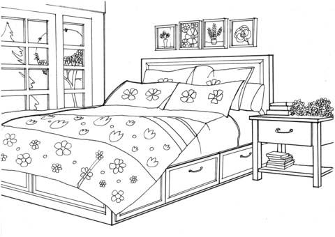 Bedroom in the provence. Clipart bed printable