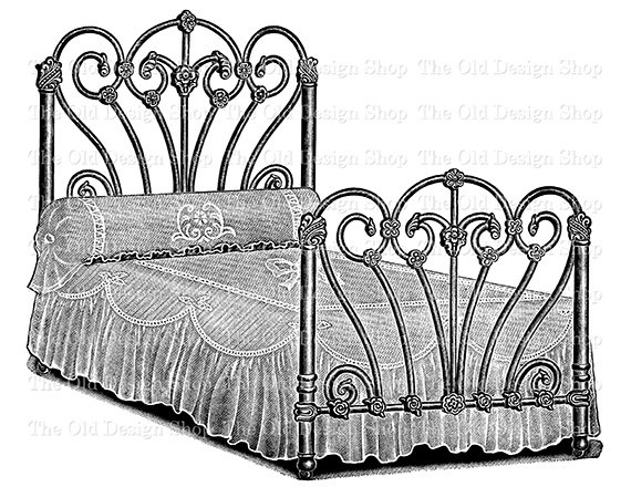 Vintage clip art printable. Bed clipart old fashioned