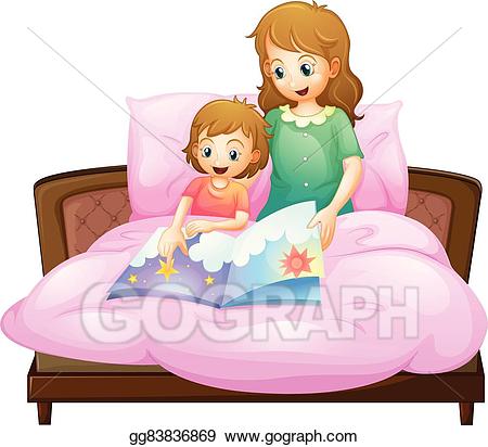 Eps vector mother telling. Bedtime clipart pretty bed