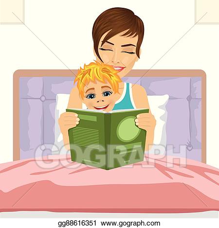 Bed clipart story. Vector art young mother