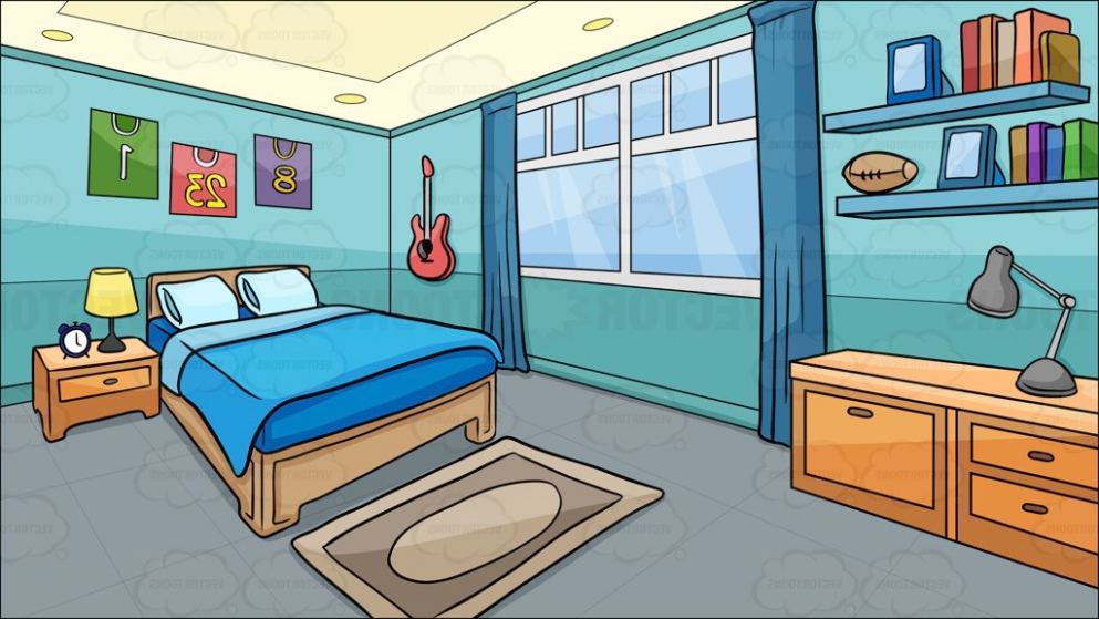 Bedroom clipart. Cartoon room bed pencil