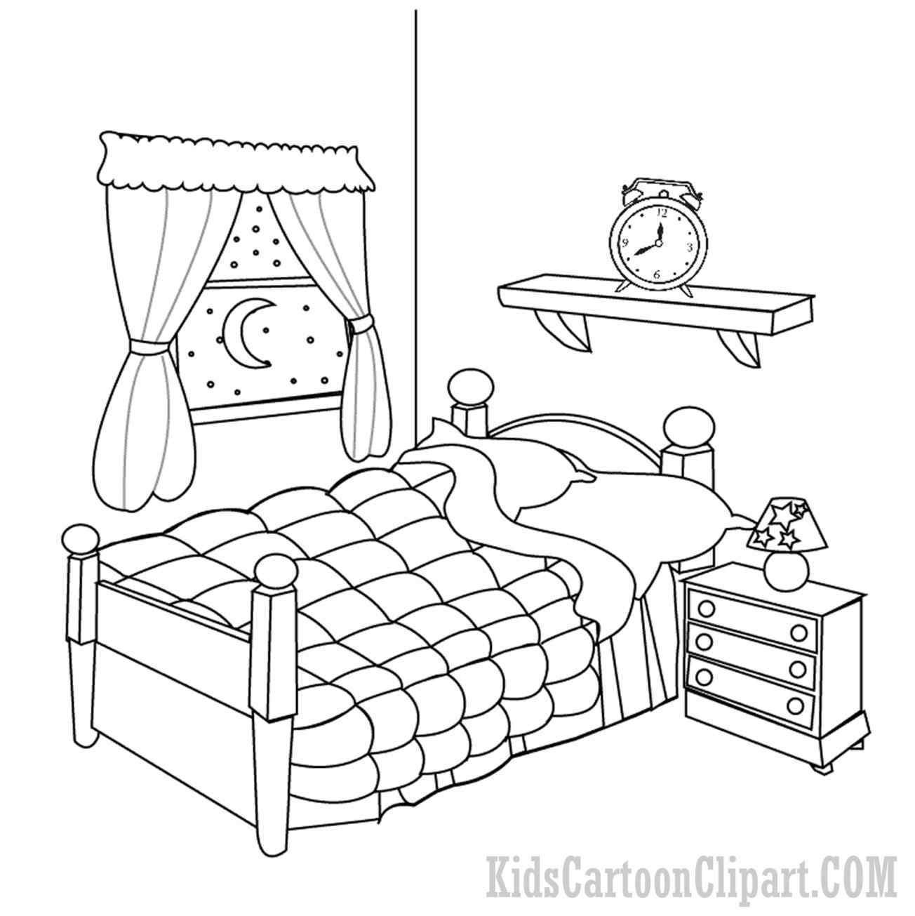 bedroom clipart black and white
