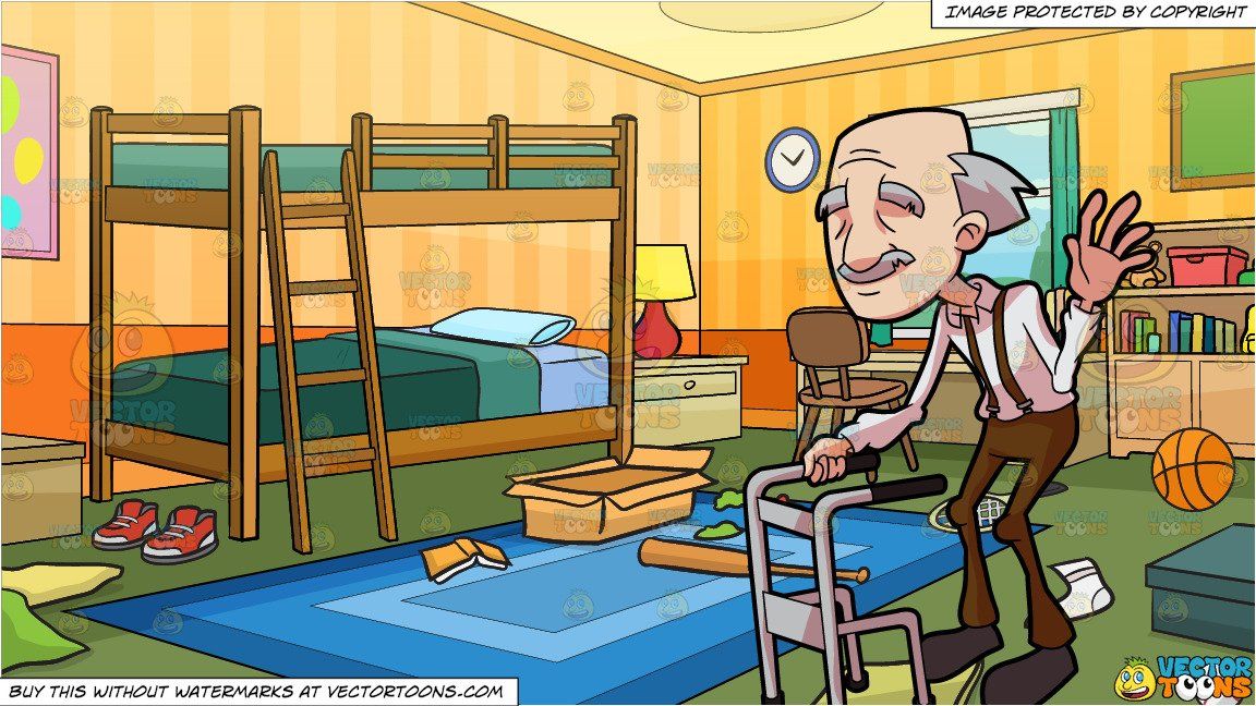 A smiling grandpa waving. Bedroom clipart cartoon